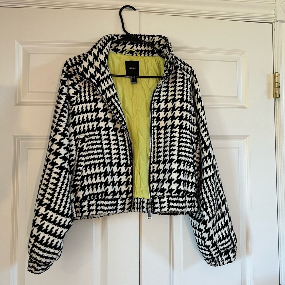 Black & White Dog Toothed Bomber Jacket